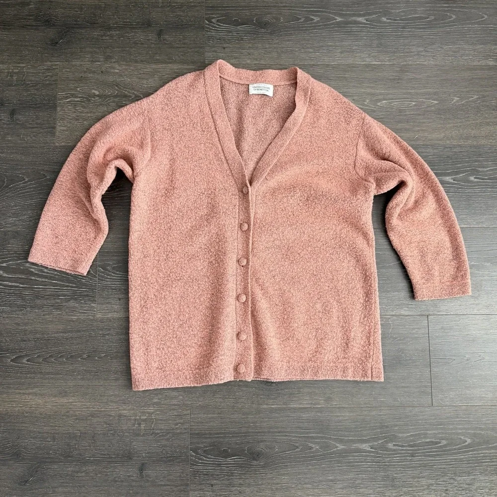 Vtg United Colors of Benetton Wool Blend Cardigan‎ Sweater Large Peach Button